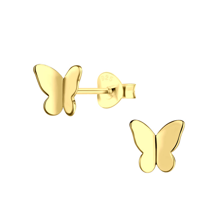 Joy|S - Zilveren vlinder oorbellen - 7 x 7 mm - fladderend vlindertje oorknoppen - goudplating