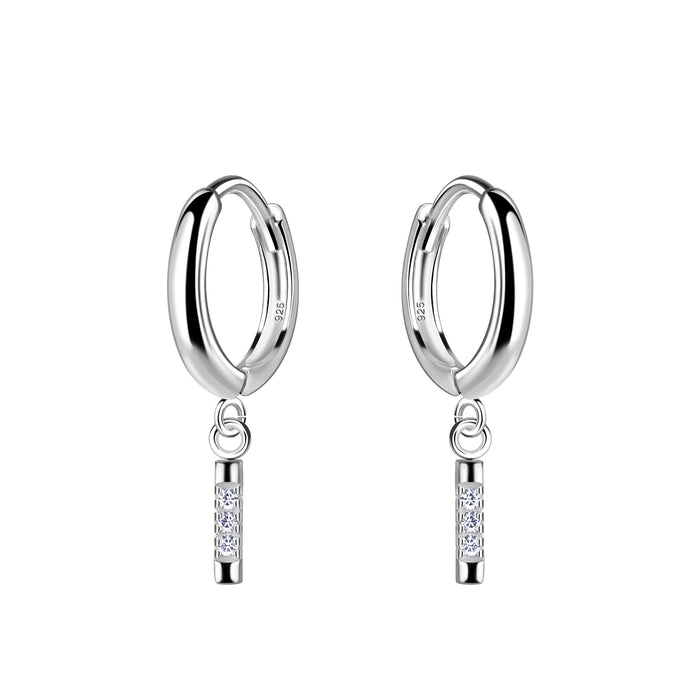 Joy|S - Zilveren oorbellen - 11 mm oorringen met staaf / bar bedel - klap scharnier sluiting - zirkonia - sterling zilver 925