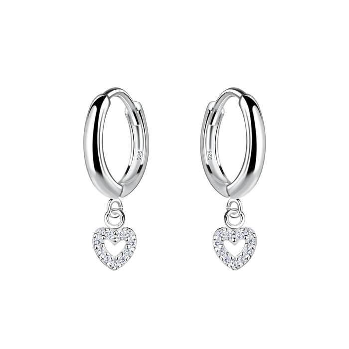 Joy|S - Zilveren oorbellen - 11 mm oorringen met hartje bedel - klap scharnier sluiting - zirkonia - sterling zilver 925