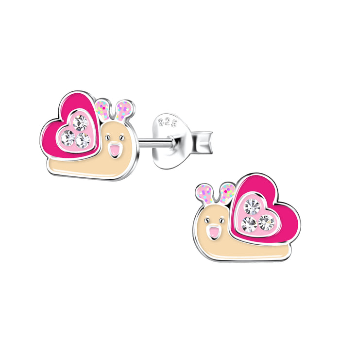 Joy|S - Zilveren slak oorbellen - roze hartje als slakkenhuis - 9 x 7 mm - kinderoorbellen