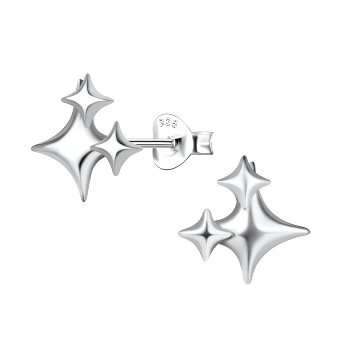 Joy|S - Zilveren ster oorbellen - 3 sterretjes - 10 mm - gepolijst - oorknoppen
