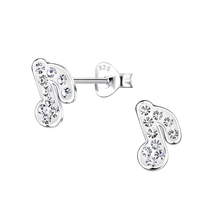 Joy|S - Zilveren muzieknoot oorbellen - 7 x 9 mm - kristal - muziek noot oorknoppen