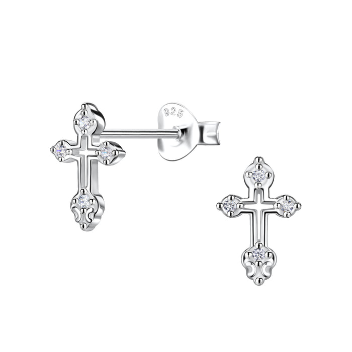 Joy|S - Zilveren kruis oorbellen - 7 x 10 mm - zirkonia - kruisje oorknoppen