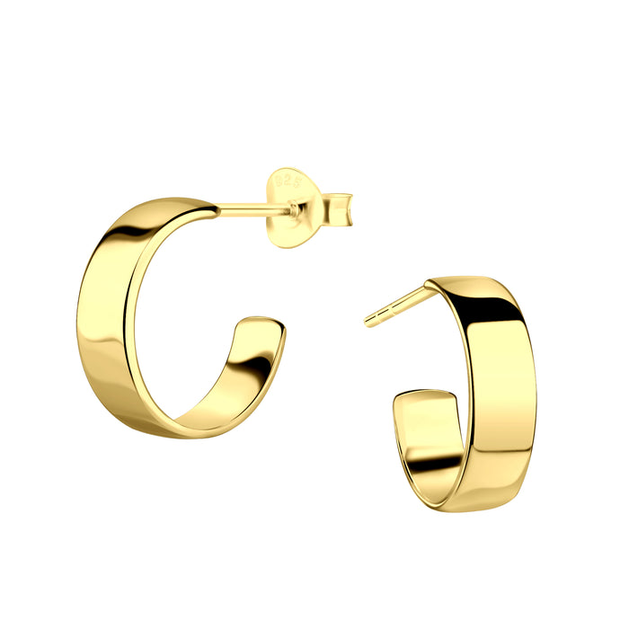Joy|S - Zilveren oorringen stud - 13 mm / 4 mm - egaal - oorbellen - goudplating / goldplated