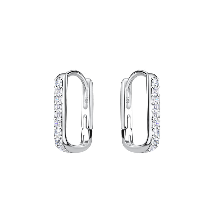 Joy|S - Zilveren rechthoek oorbellen - 12 / 9 / 1.5 mm oorringen - klap scharnier sluiting - ovaal hoekig met zirkonia - sterling zilver 925