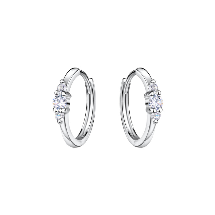 Joy|S - Zilveren oorringen - 12 mm/ 1.3 mm - 3 zirkonia's rond - klap scharnier sluiting - oorbellen