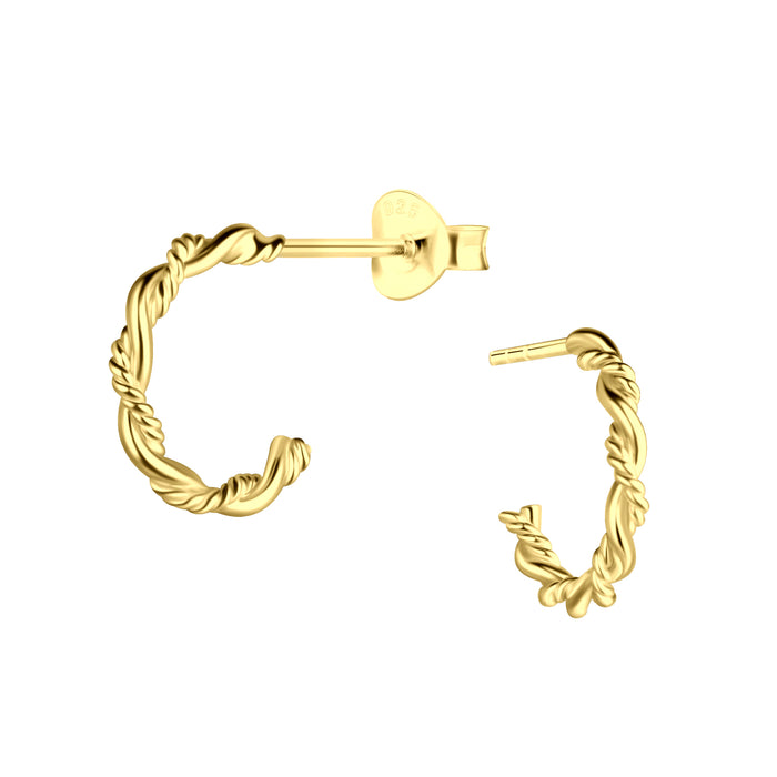 Joy|S - Zilveren oorringen 11 mm / 1.8 mm stud - twisted / gedraaid - gold plated