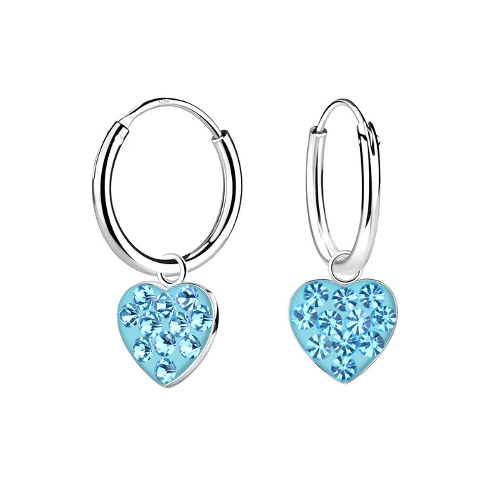 Joy|S - Zilveren hartje bedel oorbellen - oorringen - blauw hart - kristal - kinderoorbellen