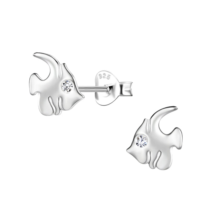 Joy|S - Zilveren tropische vis oorbellen - zilver - maanvis - 7 x 8 mm - kristal - sterling zilver 925