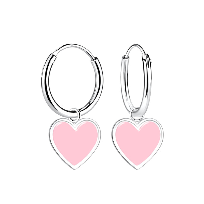 Joy|S - Zilveren hartje bedel oorbellen - oorringen - roze hart met zilver randje