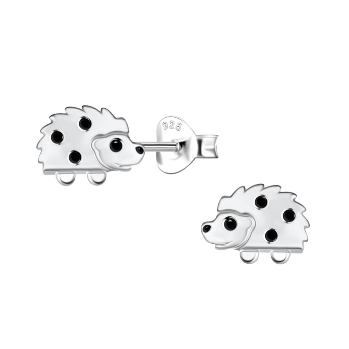 Joy|S - Zilveren egel oorbellen - 8 x 6 mm - sterling zilver 925 met zwarte accentjes - kinderoorbellen
