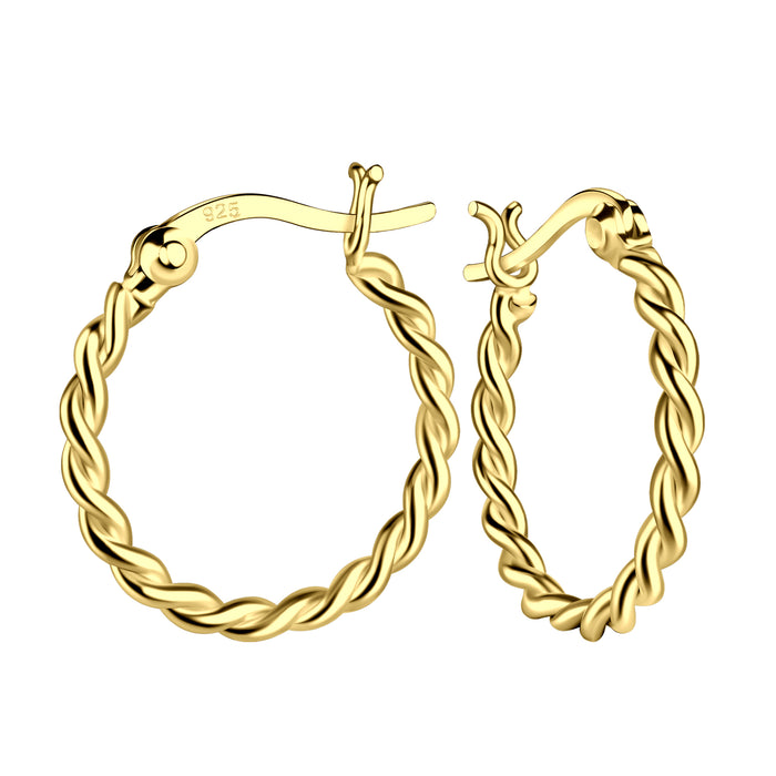 Joy|S - Zilveren oorringen 18 mm / 2 mm - kabel gedraaid twisted - Franse sluiting - gold plated