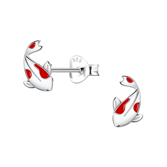 Joy|S - Zilveren vis oorbellen - koi karper - rood zilver - 8 x 6 mm - kinderoorbellen - sterling zilver 925