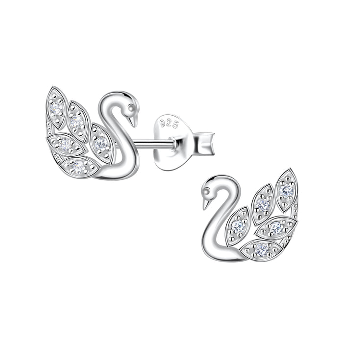 Joy|S - Zilveren zwaan oorbellen - marquise bewerkt - 7.5 mm - zirkonia - oorknoppen - sterling zilver 925