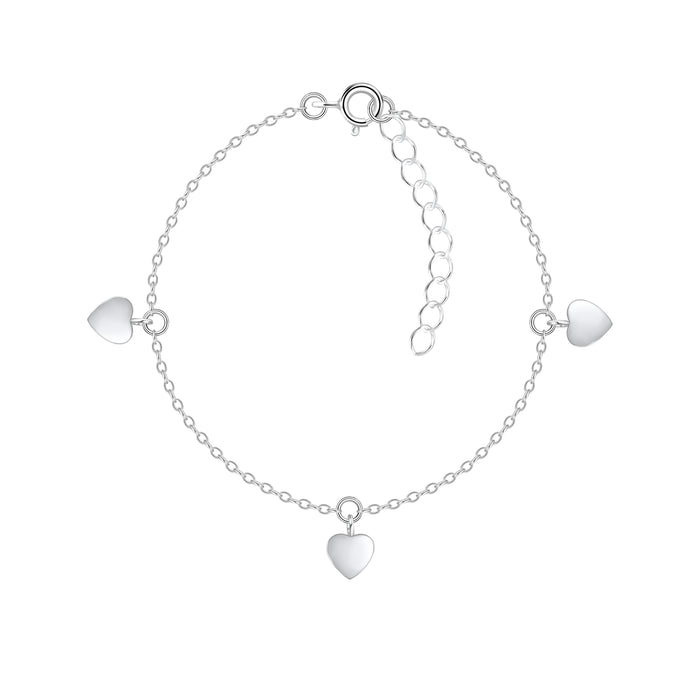 Joy|S - Zilveren armband met hartje bedels - 3 hartjes - 15 cm + 3 cm extension - sterling zilver 925
