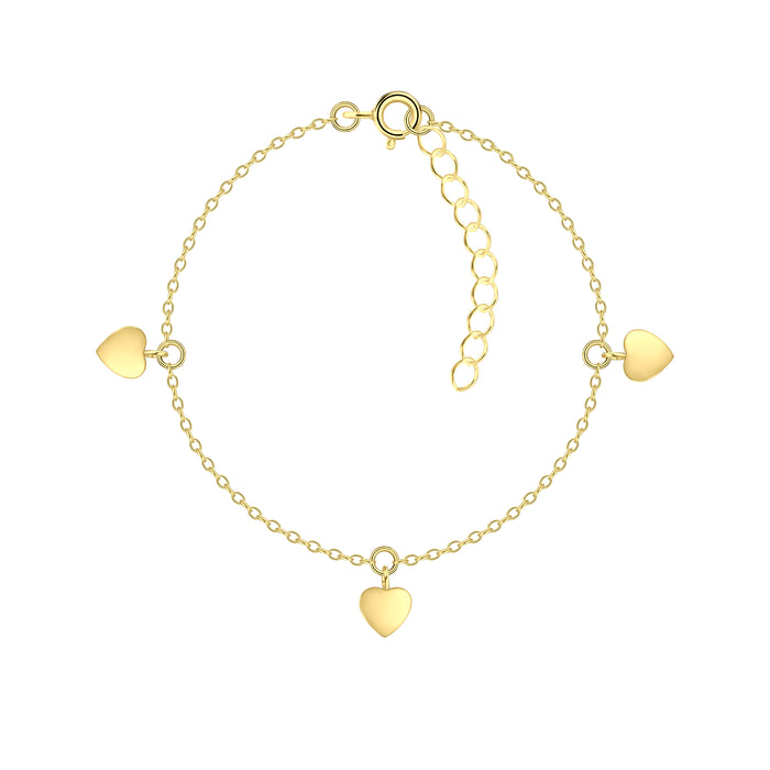 Joy|S - Zilveren armband met hartje bedels - 3 hartjes - 15 cm + 3 cm extension - gold plated