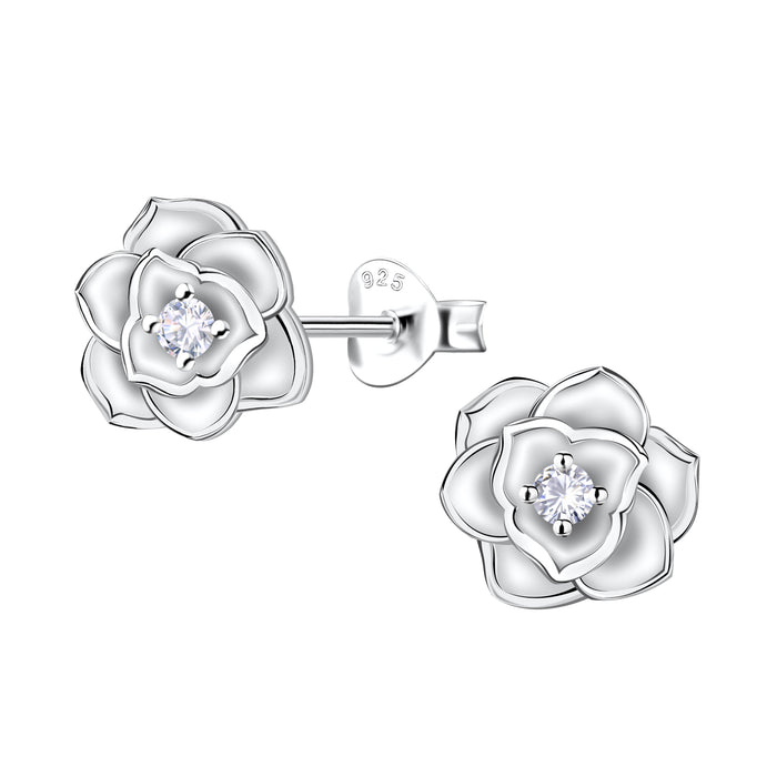 Joy|S - Zilveren bloem oorbellen - 9 mm - zirkonia - massief - sterling zilver 925 - t32