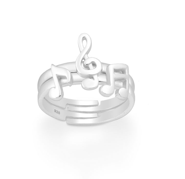 Joy|S - Zilveren ring - Muzieknoot muziek sleutel - 2 delen - verstelbaar (maat: zie omschrijving) - aanschuifring