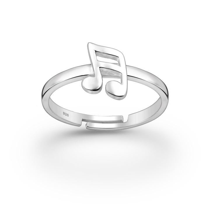 Joy|S - Zilveren muzieknoot ring - verstelbaar (maat: zie omschrijving) - aanschuifring - muziek noot