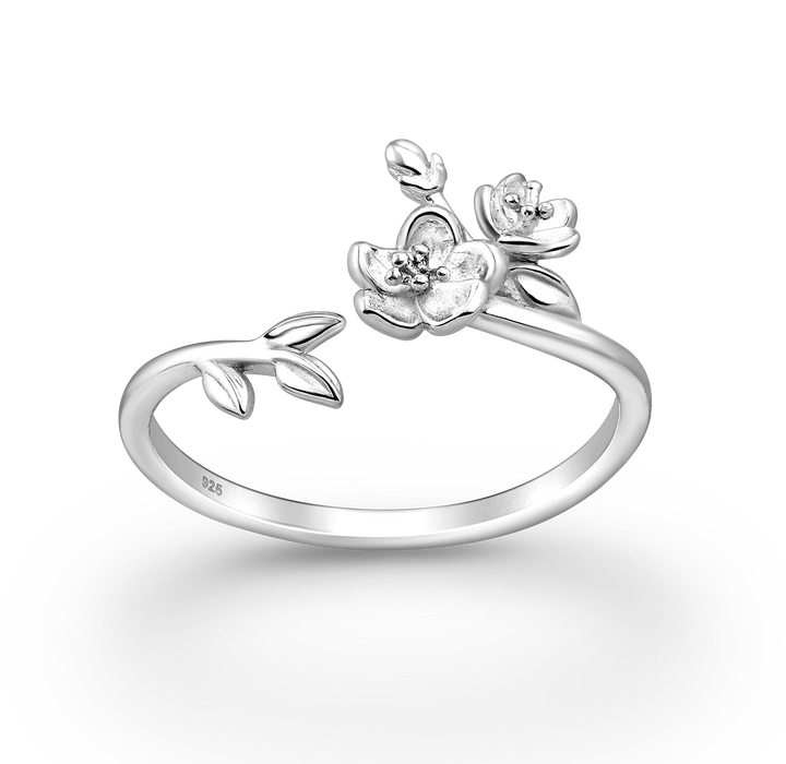 Joy|S - Zilveren bloem ring - verstelbaar (maat: zie omschrijving) - bloemen aanschuifring