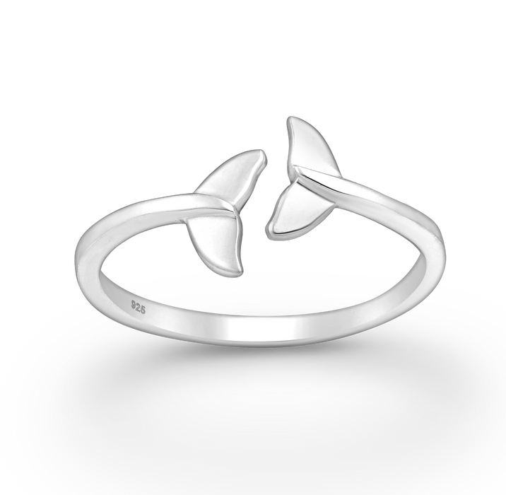 Joy|S - Zilveren walvisstaart ring - verstelbaar (maat: zie omschrijving) - staart aanschuifring