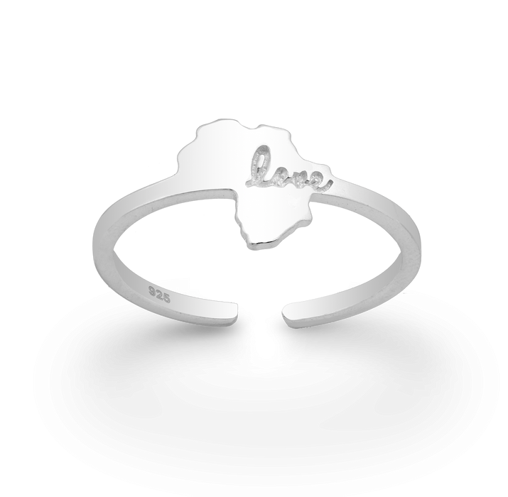 Joy|S - Zilveren Afrika ring - verstelbaar (maat: zie omschrijving) - love Africa aanschuifring