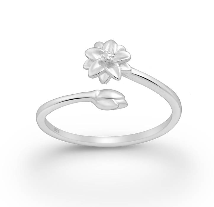Joy|S - Zilveren Lotus bloem ring - verstelbaar (maat: zie omschrijving) - bloem aanschuifring