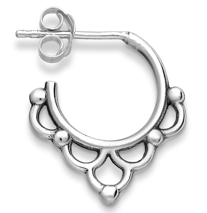 Joy|S - Zilveren Bali oorringen stud - 16 x 17 mm - geoxideerd - zilver oorbellen