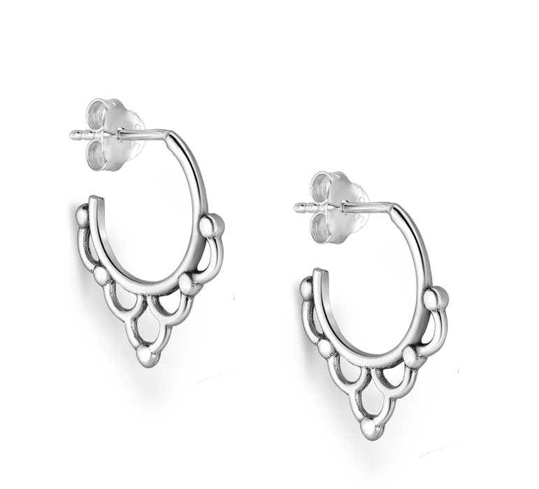 Joy|S - Zilveren Bali oorringen stud - 16 x 17 mm - geoxideerd - zilver oorbellen