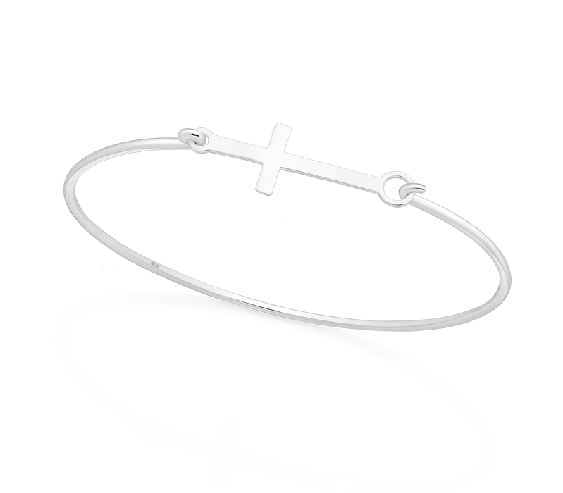 Joy|S - Zilveren armband - kruis - bangle - gepolijst
