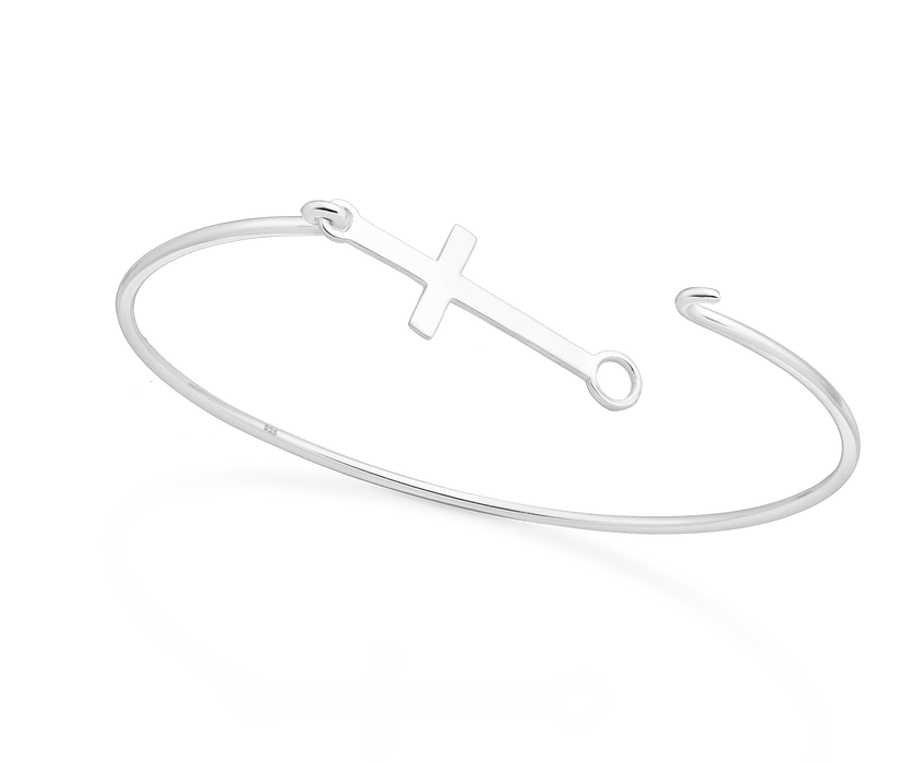 Joy|S - Zilveren armband - kruis - bangle - gepolijst
