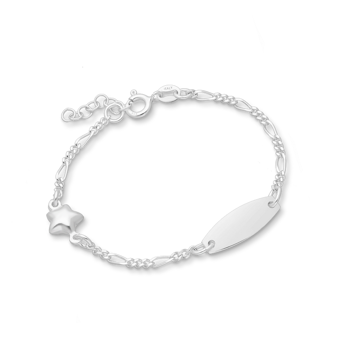Joy|S - Zilveren kinder armband - graveerarmband voor kinderen - plaat 7 mm - ster - figaro schakel - leeftijd 3 tot 6 jaar - maat: zie omschrijving