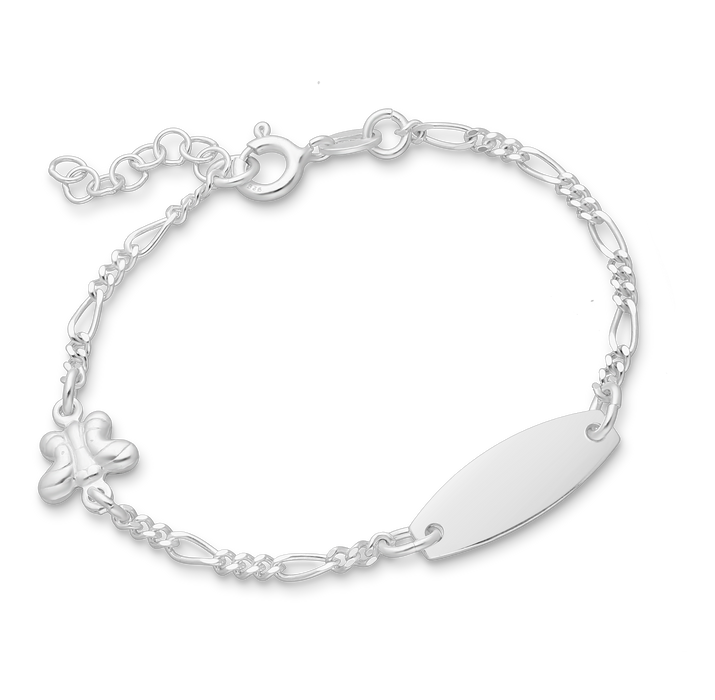 Joy|S - Zilveren kinder armband - graveerarmband voor kinderen - plaat 7 mm - figaro schakel - vlinder - leeftijd: 3 tot 6 jaar - maat: zie omschrijving