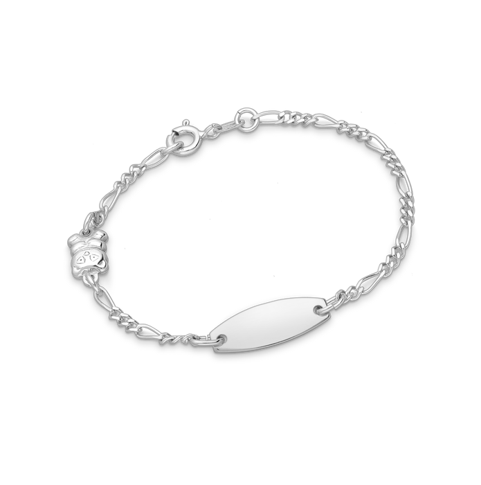 Joy|S - Zilveren kinder armband - graveerarmband voor kinderen - plaat 7 mm - beer - figaro schakel - leeftijd 4 tot 6 jaar - maat: 15 cm