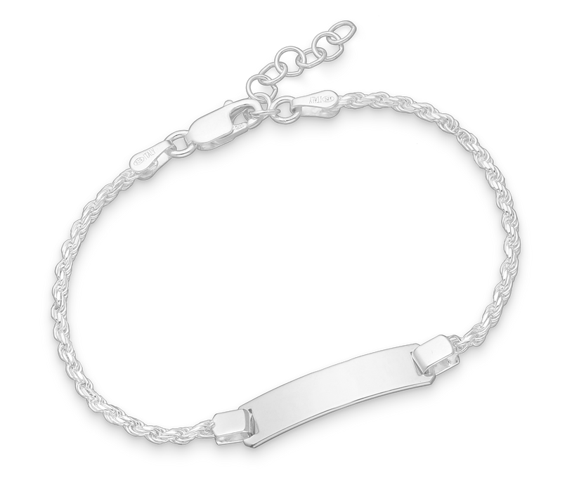 Joy|S - Zilveren armband - graveerarmband voor kinderen - plaat 5.5 mm - rope schakel - leeftijd: 3 tot 6 jaar - maat: zie omschrijving