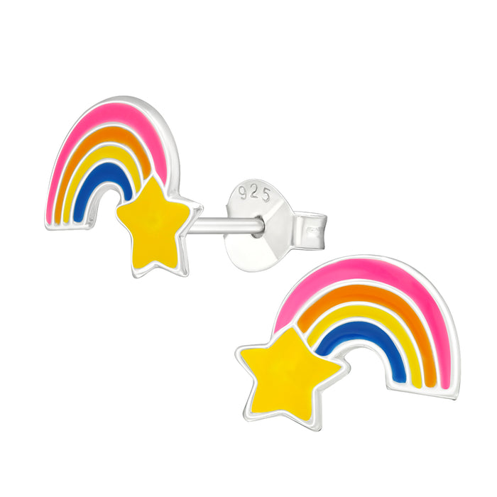 Joy|S - Zilveren regenboog oorbellen - met gele ster - 11 x 9 mm - kinderoorbellen - sterling zilver 925