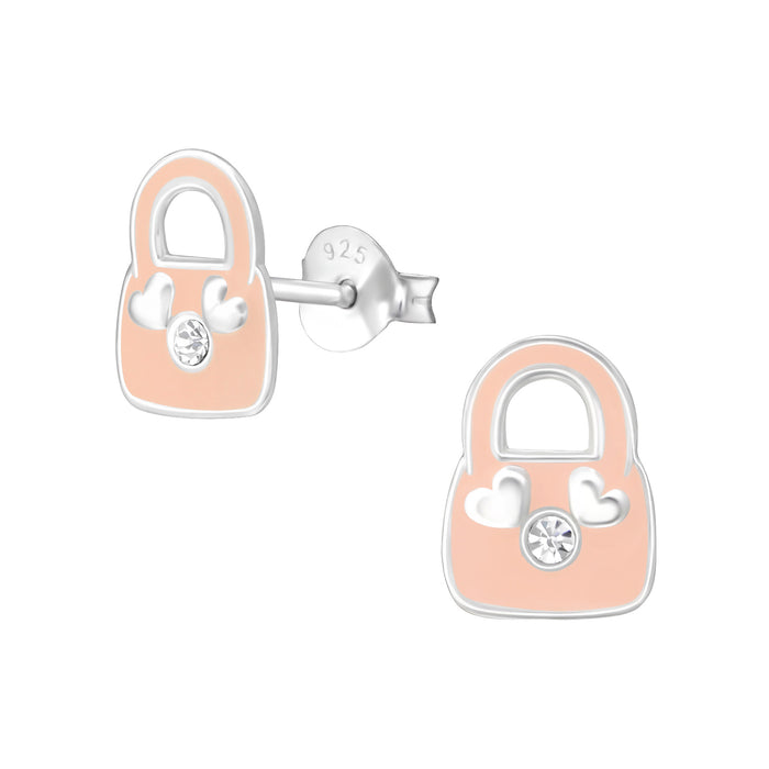 Joy|S - Zilveren handtasje oorbellen - 10 x 7 mm - met hartjes