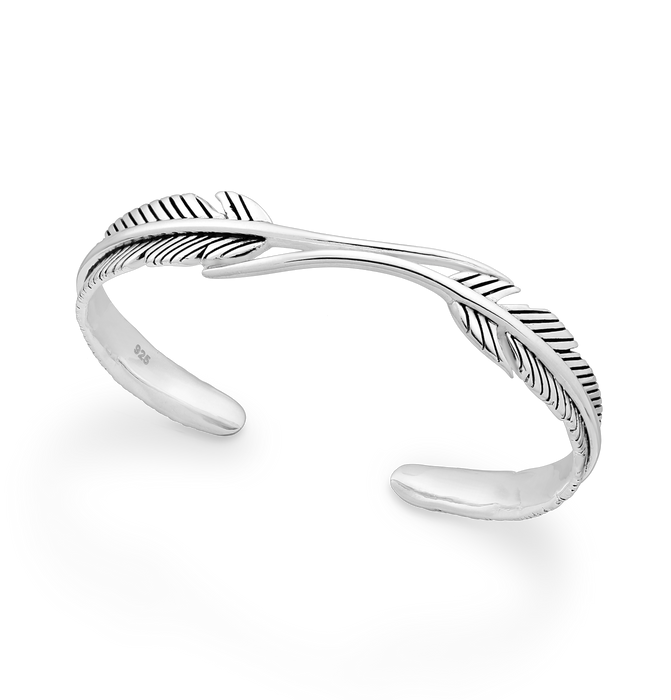 Joy|S - Zilveren veer armband - bangle - geoxideerd - massief