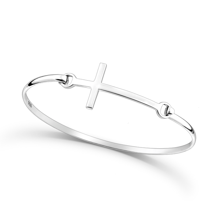 Joy|S - Zilveren kruis armband - bangle - 59 mm / 3 mm - massief