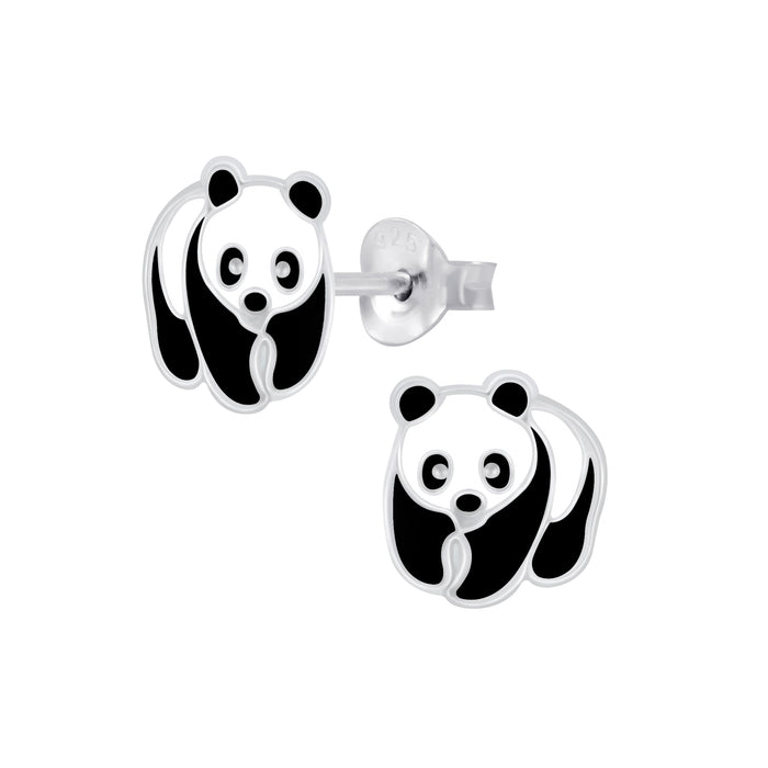 Joy|S  - Zilveren panda oorbellen - 8 x 9 mm - pandabeer