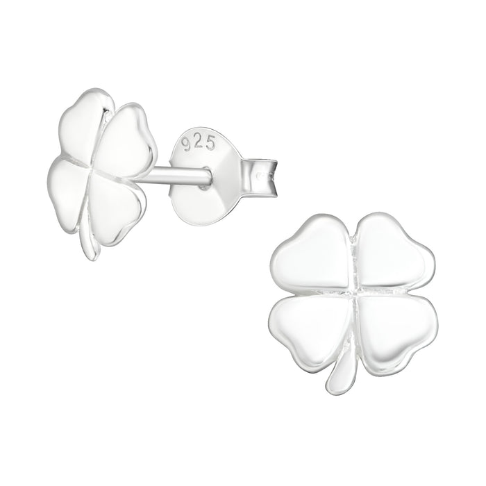 Joy|S - Zilveren klaver oorbellen - klavertje vier - 8 mm - oorknoppen