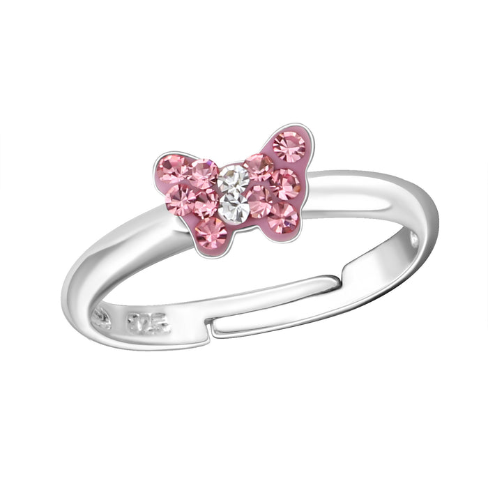 Joy|S - Zilveren vlinder ring roze kristal verstelbaar
