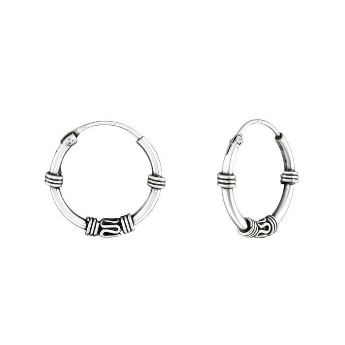Joy|S - Zilveren Bali oorbellen 14 mm oorringen geoxideerd
