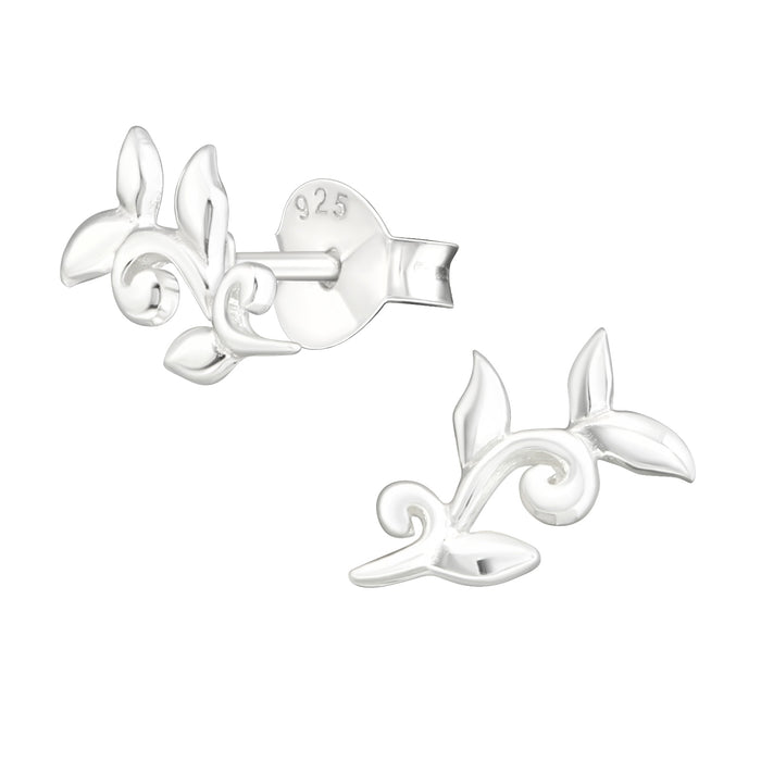 Joy|S - Zilveren takje oorbellen - sierlijke blaadjes - oorknoppen - 6 x 10 mm