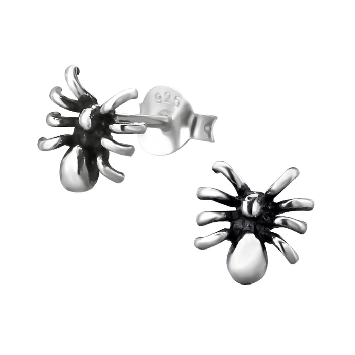 Joy|S - Zilveren spin oorbellen - 8 mm - geoxideerd