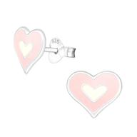Joy|S - Zilveren hartje oorbellen - 9 x 8 mm - roze wit
