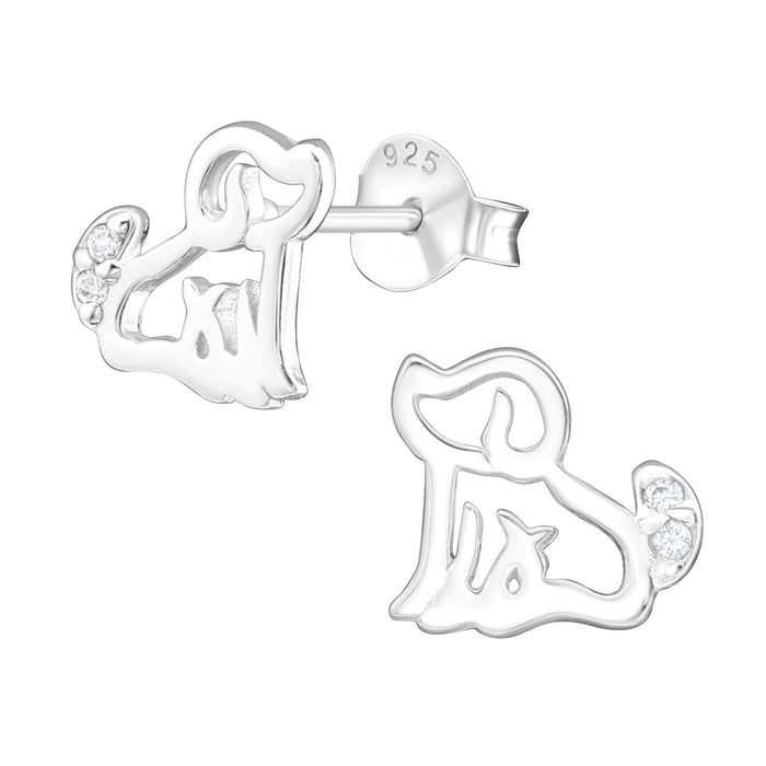 Joy|S - Zilveren hond oorbellen - 9 x 8 mm - zirkonia - kinderoorbellen