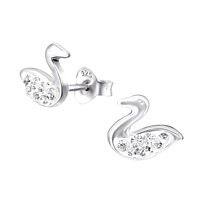Joy|S - Zilveren zwaan oorbellen met kristal 9 x 8 mm