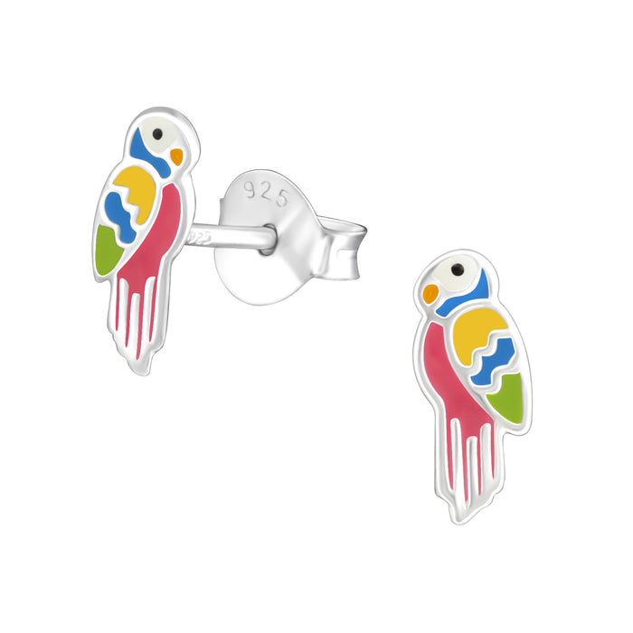 Joy|S - Zilveren papegaai oorbellen 4 x 8 mm - oorknoppen voor kinderen