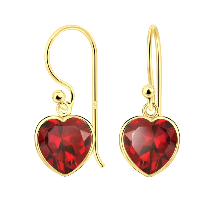 Joy|S - Zilveren hart oorbellen - zirkonia 8 mm rood - goudplating